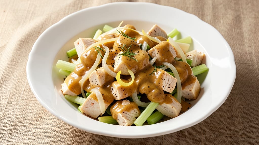 Barefoot Contessa Mustard Chicken Salad Recipe: Crunchy Celery Crowns Over Creamy Dijon Swirls