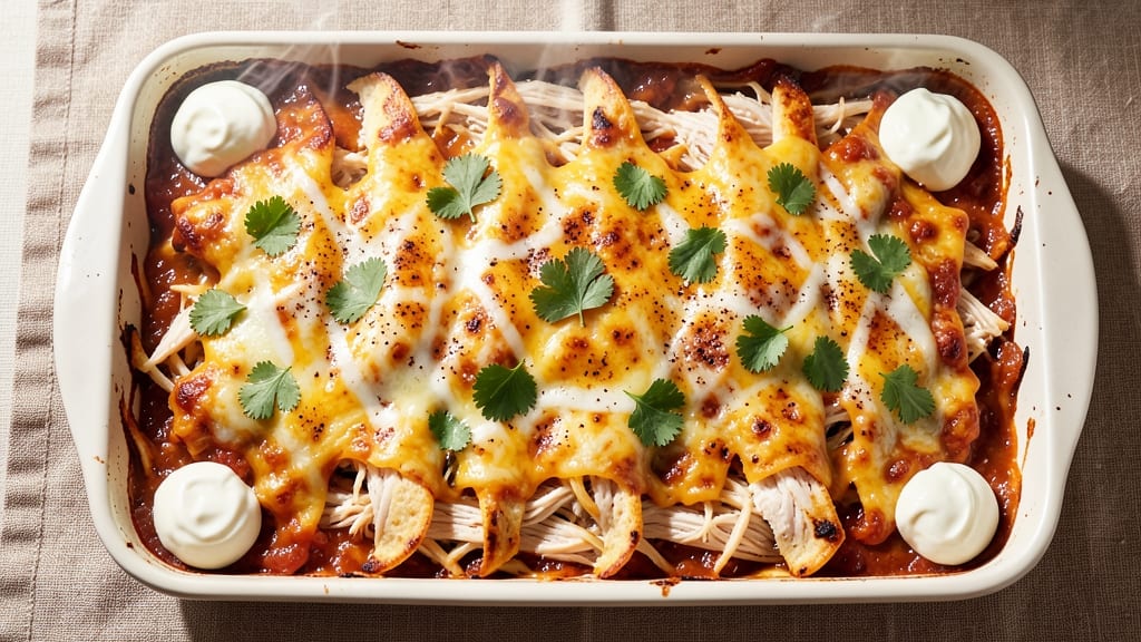Baked Chicken Enchilada Casserole Recipe: Cheesy Tortilla Layers That Bake to Golden Crunch