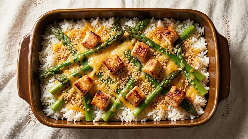 Asparagus Chicken and Rice Casserole Recipe: Cheesy Crisp Top, Juicy Layers in One Bake