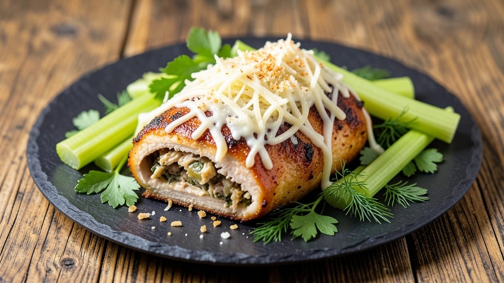 Mustang Chicken Recipe: Crispy Celery Crowns Over Herb-Infused Cheese Swirls