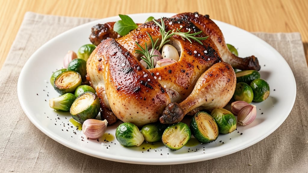 Baked Chicken and Brussels Sprouts Recipe: Crispy-Skinned Roast With Caramelized Greens