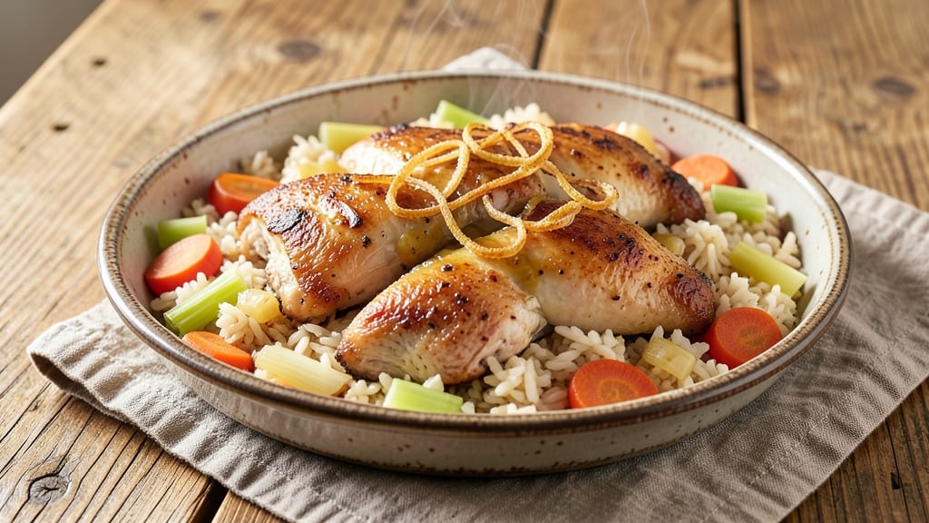 Grandma's Chicken, Vegetable, and Rice Bake Recipe: Herb-Infused Layered Comfort in One Pan