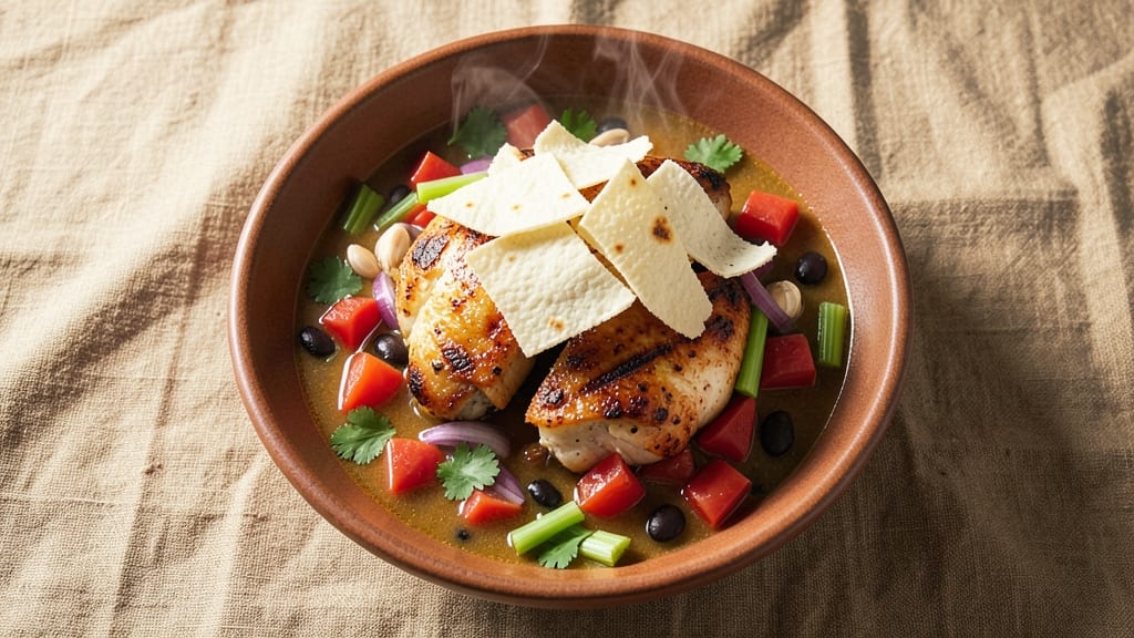 BJ's Chicken Tortilla Soup Copycat Recipe: Crispy Celery Crowns Over Creamy Cumin-Tomato Swirls