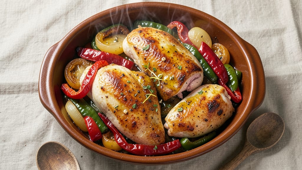 Baked Chicken With Peppers and Onions Recipe: One-Pan Herb-Infused Harmony
