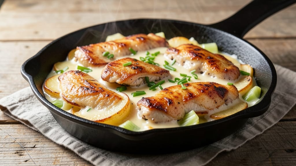 Betty Crocker's Scalloped Potatoes and Chicken Recipe: Golden Crisp Celery Crowns Over Creamy Herb Swirls