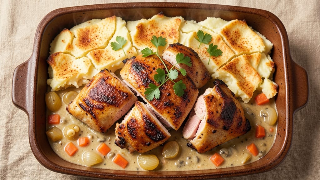 Chicken Shepherd's Pie With Campbell Soup Recipe: Crispy Celery Topping Over Creamy Mushroom Filling
