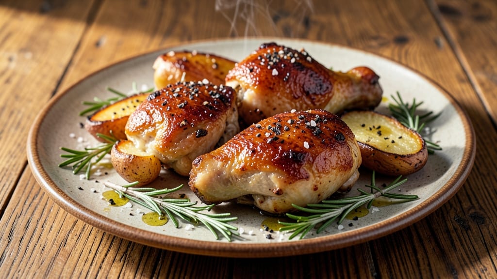 Chicken Thighs and Potatoes Oven Recipe: Crispy-Skinned Roast with Herbed Spuds