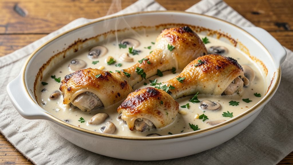 Cream of Mushroom Chicken Legs Recipe: Celery-Crusted Crunch With Umami Gravy