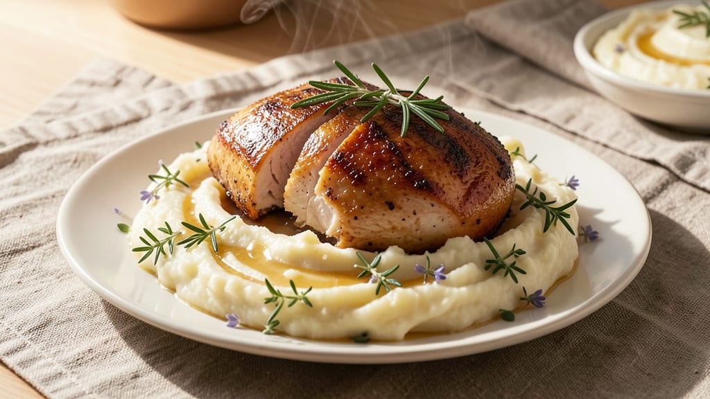 Baked Chicken and Mashed Potatoes Recipe: One-Pan Dinner With Crispy Skin and Velvety Spuds