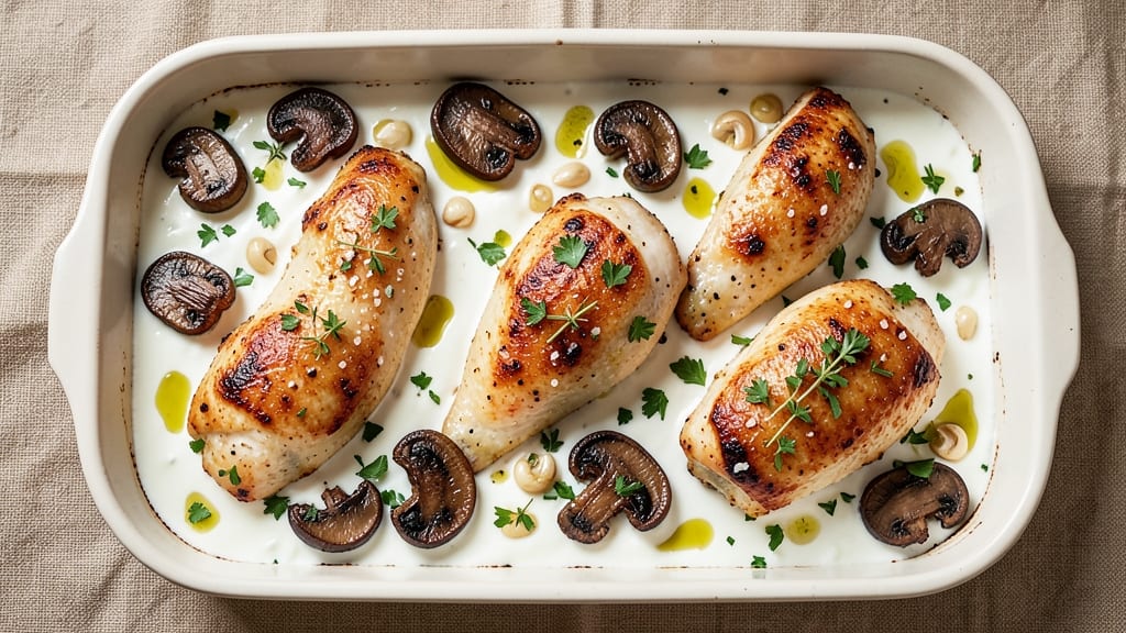 Jamie Oliver's Chicken and Mushroom Tray Bake Recipe: Crispy Top, Creamy Mushroom Sauce Magic